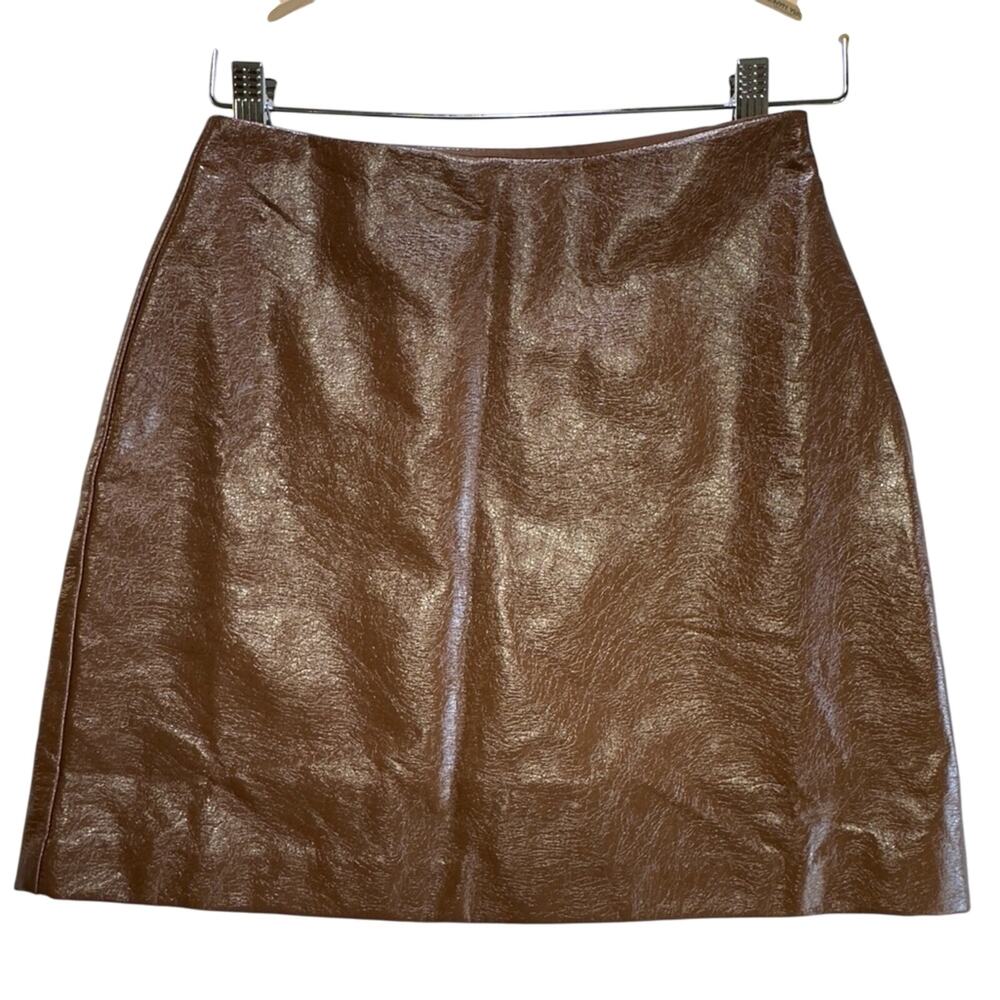 Faux Patent Leather Brown Mini Skirt XS NWT